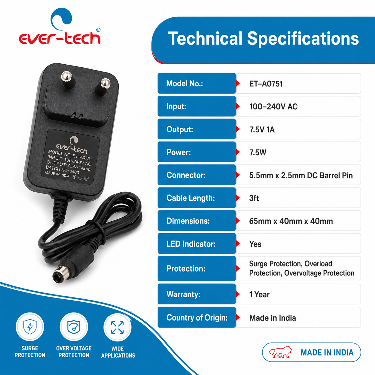 AC/DC Adapter (ET-A0751) - Image 2